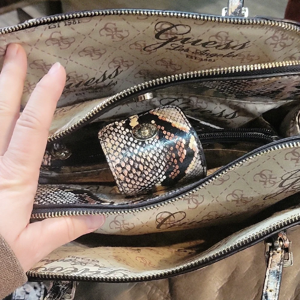 GUESS Multicolor Snake Print Satchel and Wallet - Picture 9 of 12